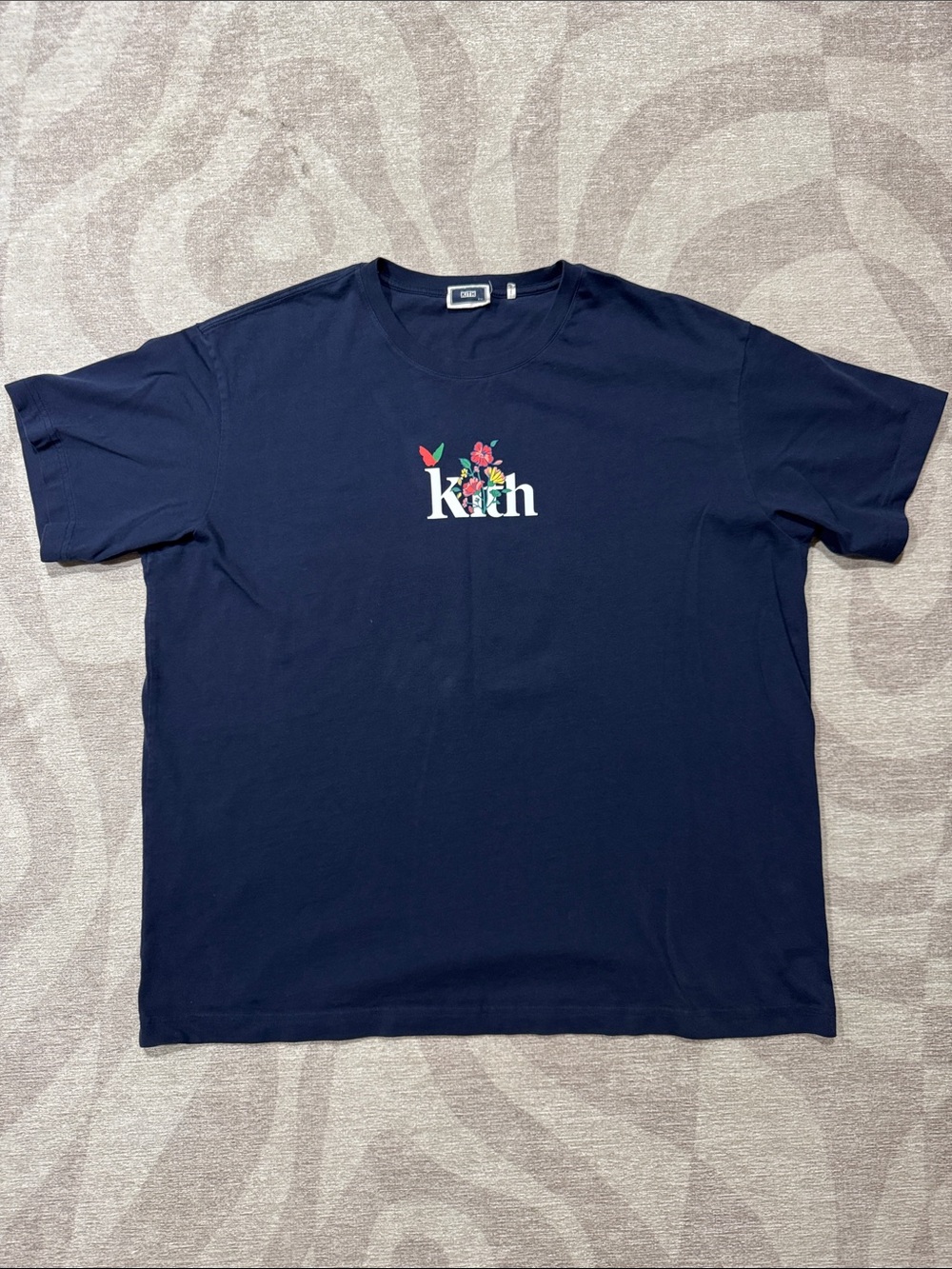 Kith Navy Tee with Small Floral Logo